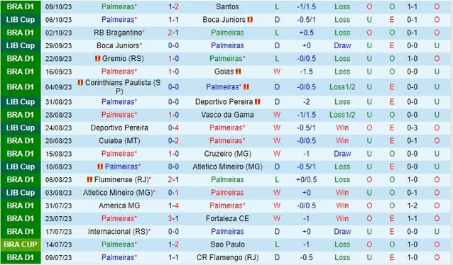 Phong độ gần đây của đội Palmeiras 
